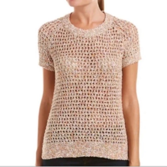 CAbi Sweaters - Cabi # 196 Sorbet Colorful Open Weave Short Sleeve Sweater Top